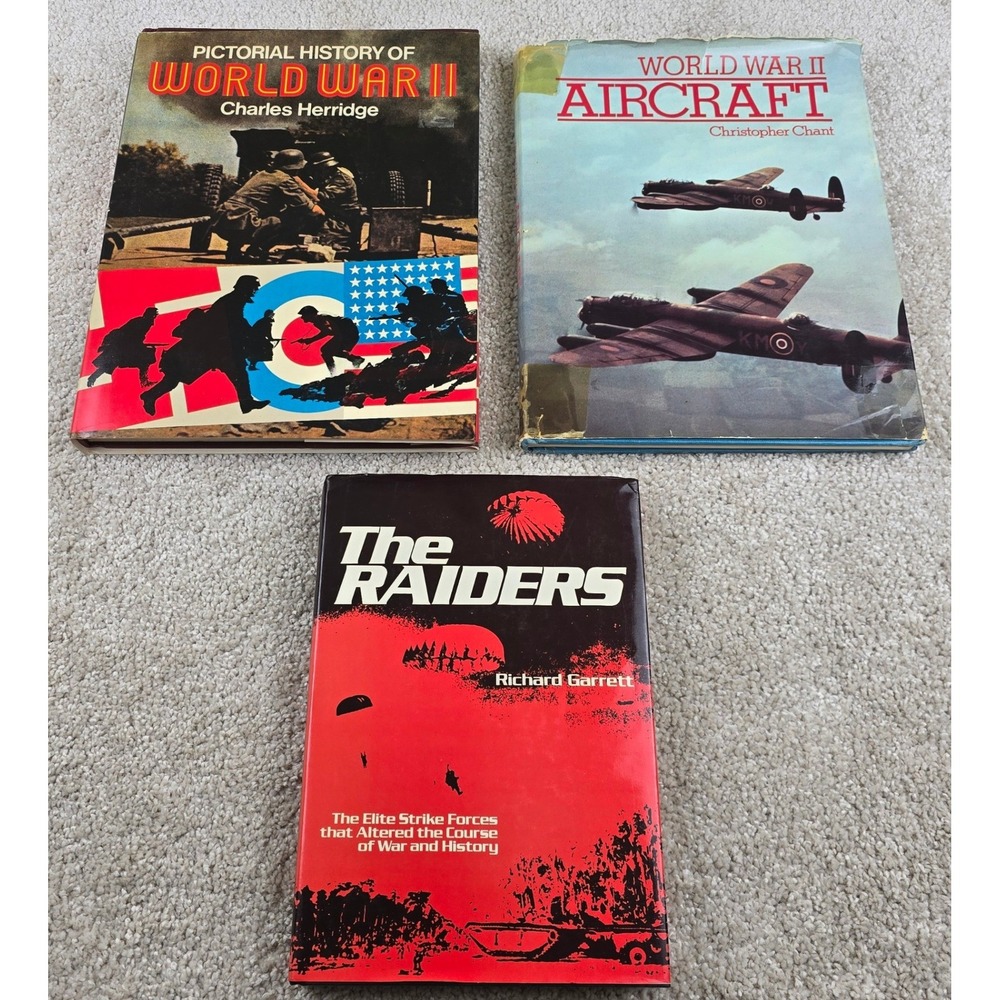 3 WWII Military History Books Aircraft Raiders Pictorial World War II Hardcover